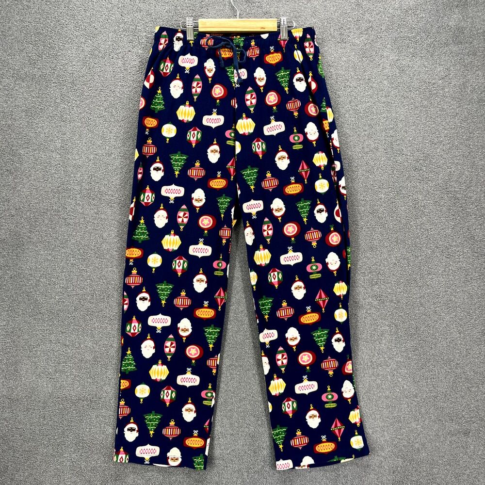 North Pole Trading Co. Pajama Pants Women Small Blue Christmas Tree Sant Flannel